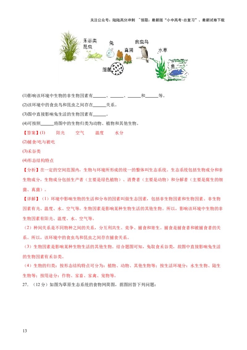主题三生物与环境（测试）（解析版）_02中考总复习（2026版更新中）_08-生物-中考总复习_2025中考复习资料_2025中考二轮课件ppt+讲义+练习生物_测试