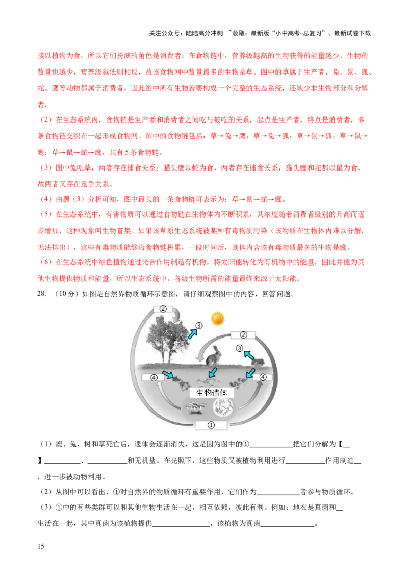 主题三生物与环境（测试）（解析版）_02中考总复习（2026版更新中）_08-生物-中考总复习_2025中考复习资料_2025中考二轮课件ppt+讲义+练习生物_测试