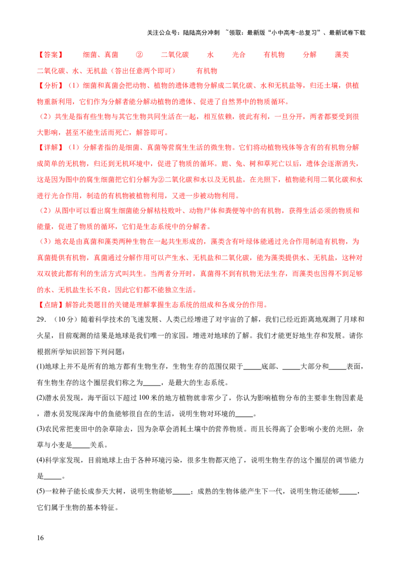 主题三生物与环境（测试）（解析版）_02中考总复习（2026版更新中）_08-生物-中考总复习_2025中考复习资料_2025中考二轮课件ppt+讲义+练习生物_测试
