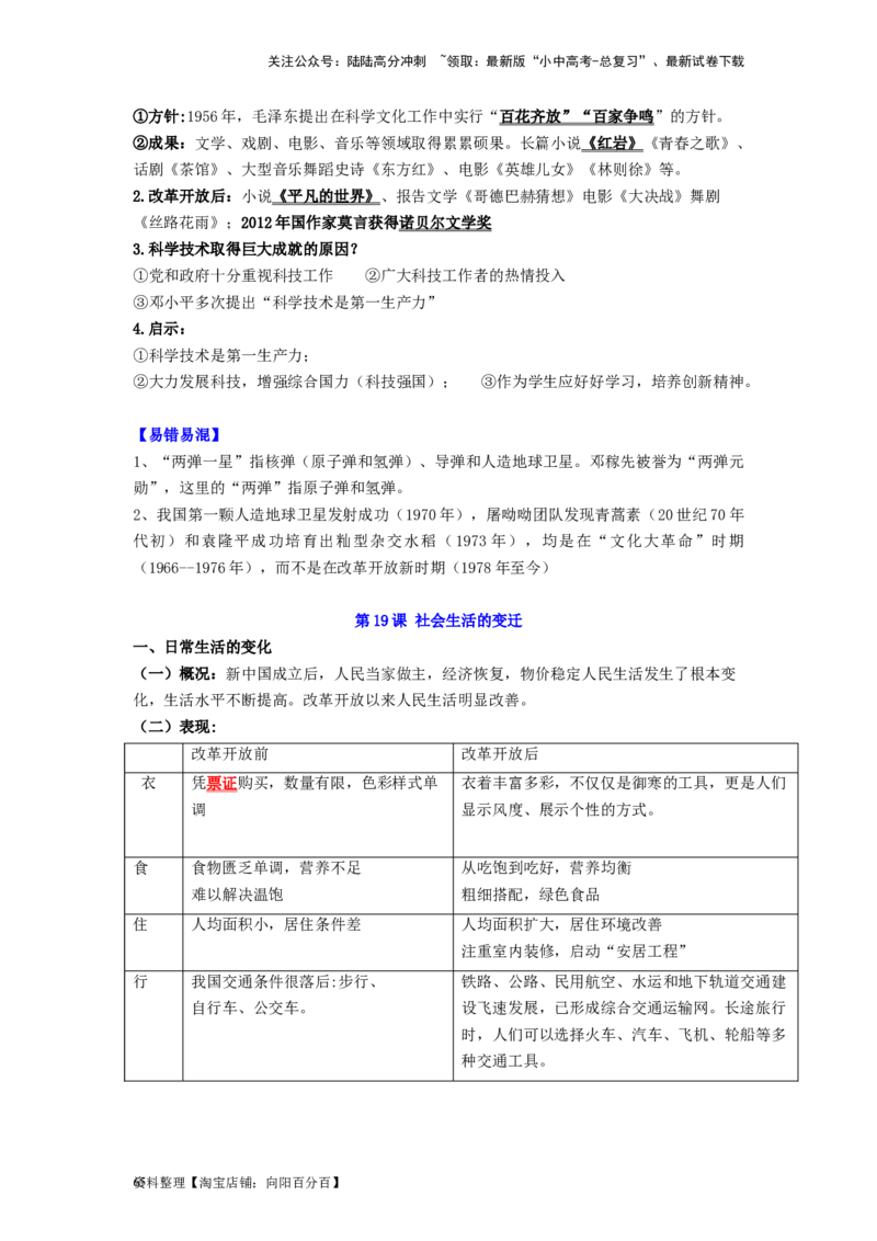 八年级历史下册-背诵秘笈2024年中考历史复习6册教材常考知识点集锦（部编版）_02中考总复习（2026版更新中）_06-历史-中考总复习_2024年中考复习资料_专项复习资料