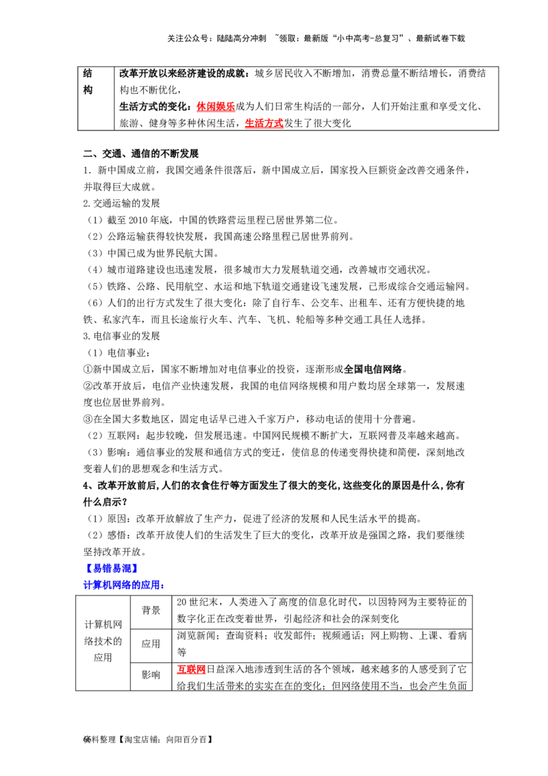 八年级历史下册-背诵秘笈2024年中考历史复习6册教材常考知识点集锦（部编版）_02中考总复习（2026版更新中）_06-历史-中考总复习_2024年中考复习资料_专项复习资料