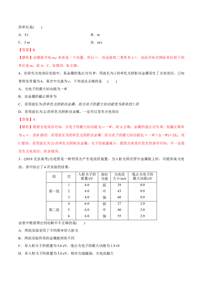 第一讲光电效应波粒二象性（解析版）_4.2025物理总复习_2023年新高复习资料_一轮复习_2023年高三物理一轮复习精讲精练278111462_第十三章近代物理