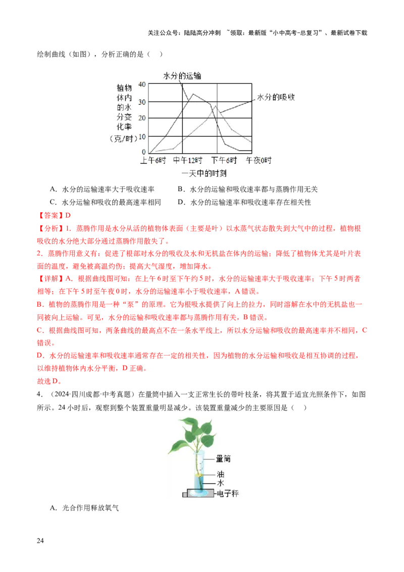 主题四植物的生活（讲练）（解析版）_02中考总复习（2026版更新中）_08-生物-中考总复习_2025中考复习资料_2025中考二轮课件ppt+讲义+练习生物_讲义+练习