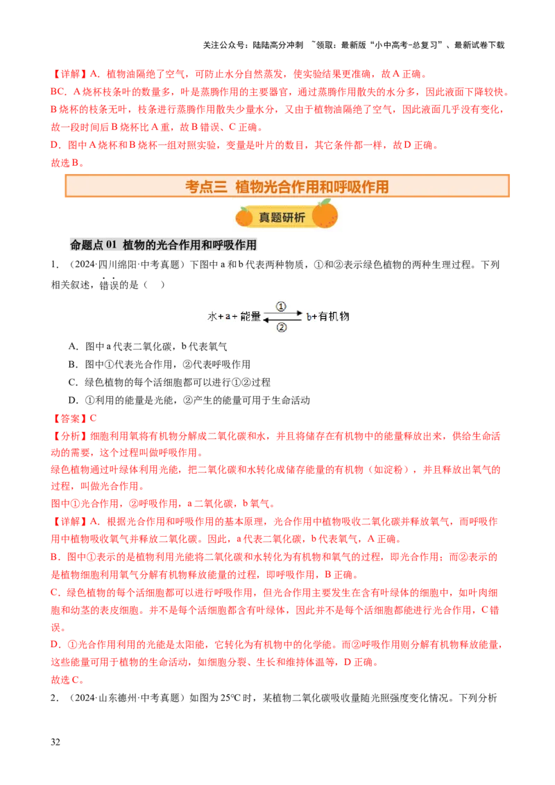 主题四植物的生活（讲练）（解析版）_02中考总复习（2026版更新中）_08-生物-中考总复习_2025中考复习资料_2025中考二轮课件ppt+讲义+练习生物_讲义+练习