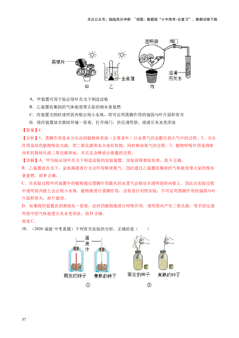 主题四植物的生活（讲练）（解析版）_02中考总复习（2026版更新中）_08-生物-中考总复习_2025中考复习资料_2025中考二轮课件ppt+讲义+练习生物_讲义+练习