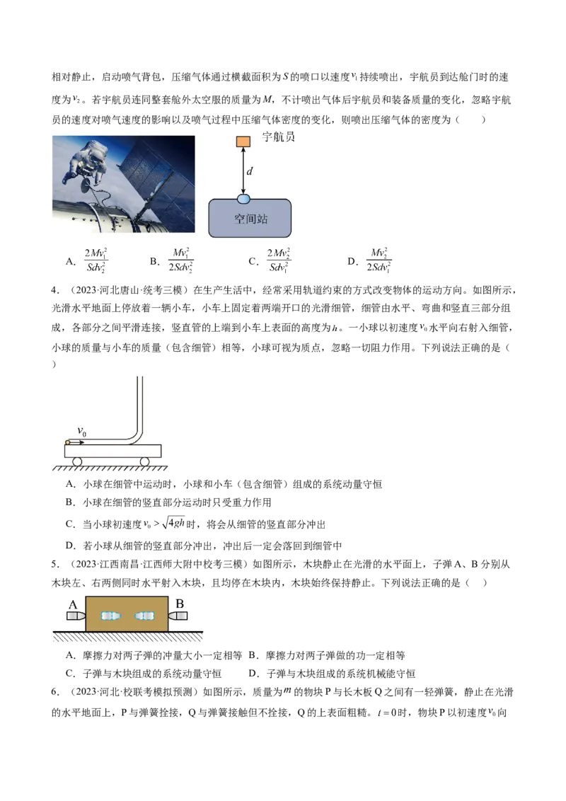 第31讲动量守恒定律及其应用（练习）（原卷版）_4.2025物理总复习_2024年新高考资料_1.2024一轮复习_2024年高考物理一轮复习讲练测（新教材新高考）_第31讲动量守恒定律及其应用（练习）