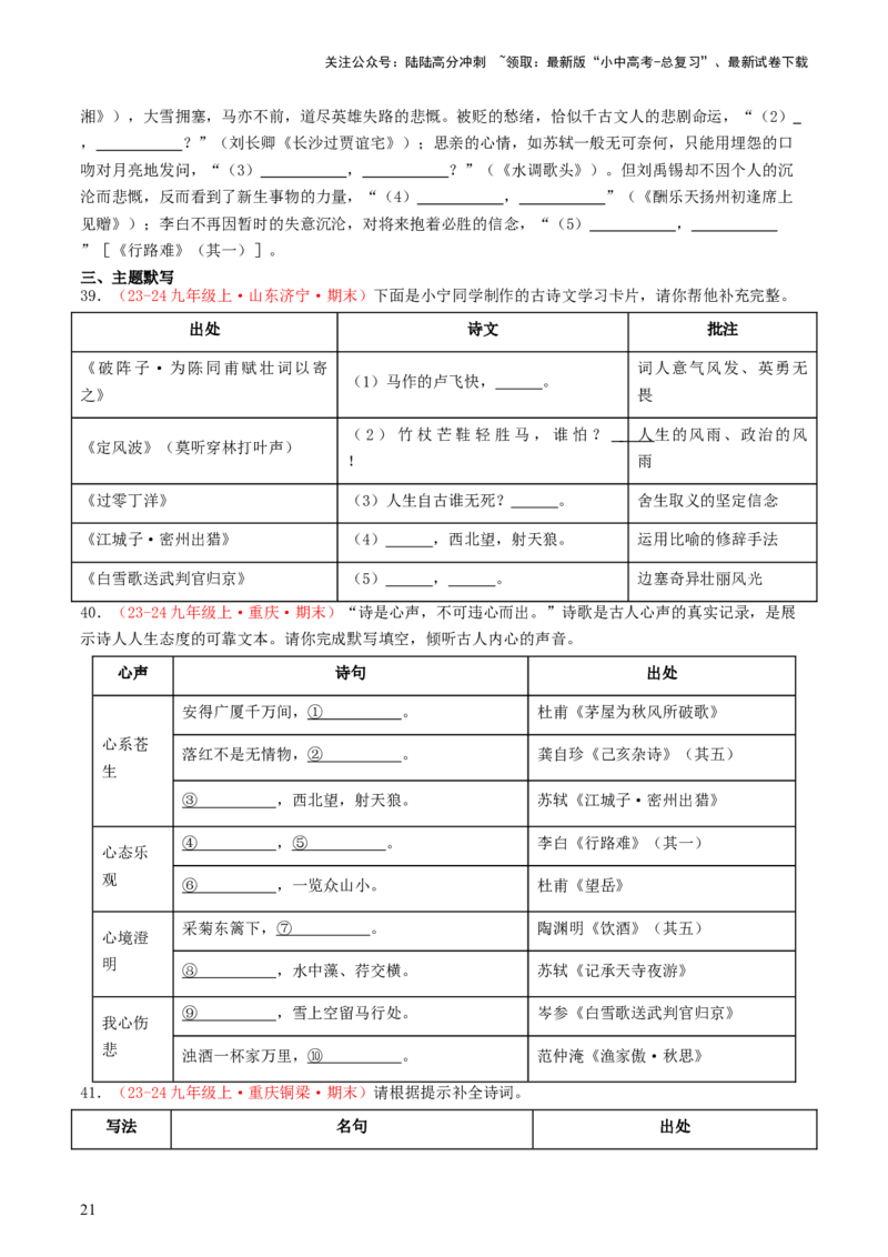 九年级上册必备篇目默写-备战2025年中考语文一轮复习古诗文默写（全国通用）原卷版_02中考总复习（2026版更新中）_01-语文-中考总复习_2025年中考资料_中考文言文专项