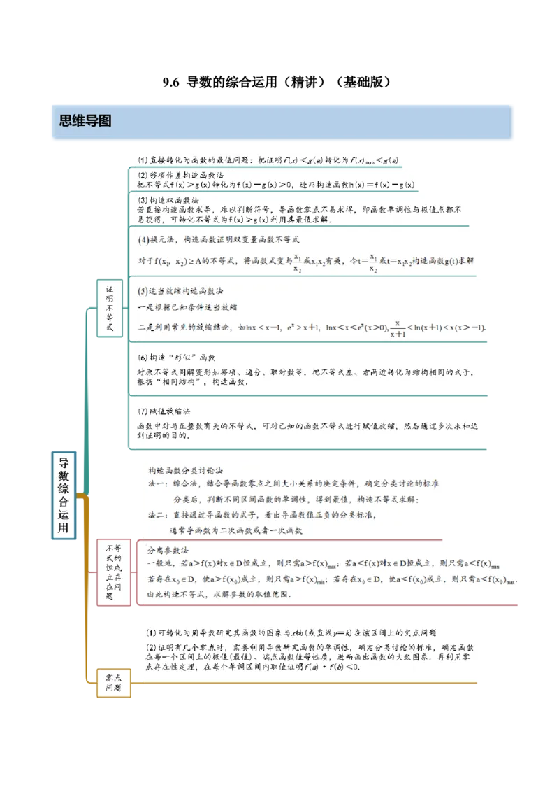 9.6导数的综合运用（精讲）（基础版）（解析版）_2.2025数学总复习_2023年新高考资料_一轮复习_2023年高考数学一轮复习（基础版）（新高考地区专用）