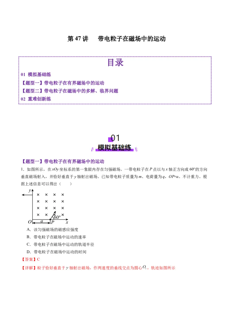 第47讲带电粒子在磁场中的运动（练习）（解析版）_4.2025物理总复习_2025年新高考资料_一轮复习_2025年高考物理一轮复习讲练测（新教材新高考）