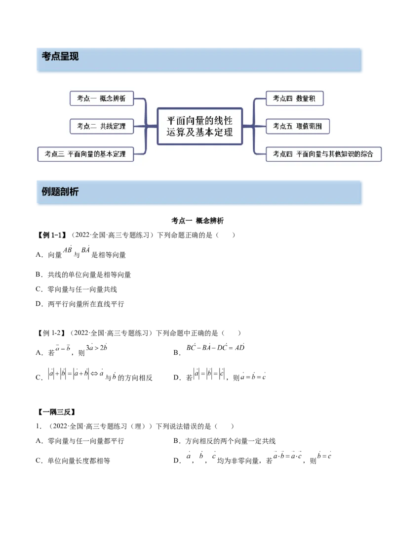 5.1平面向量的线性运算及基本定理（精讲）（基础版）（原卷版）_2.2025数学总复习_2023年新高考资料_一轮复习_2023年高考数学一轮复习（基础版）（新高考地区专用）