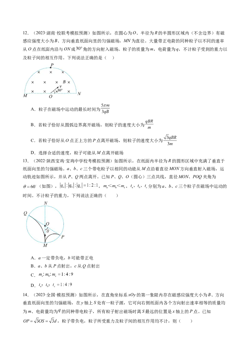 第51讲带电粒子在有界匀强磁场中的运动（练习）（原卷版）_4.2025物理总复习_2024年新高考资料_1.2024一轮复习_2024年高考物理一轮复习讲练测（新教材新高考）