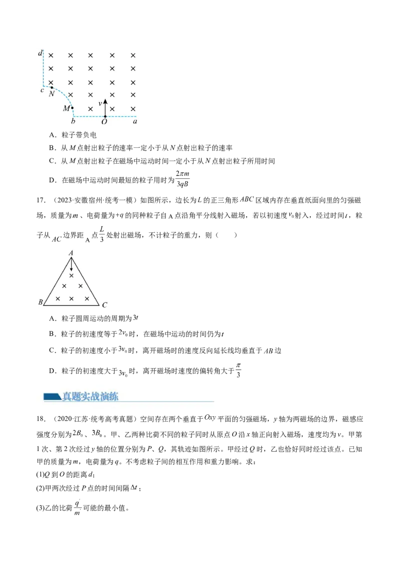 第51讲带电粒子在有界匀强磁场中的运动（练习）（原卷版）_4.2025物理总复习_2024年新高考资料_1.2024一轮复习_2024年高考物理一轮复习讲练测（新教材新高考）
