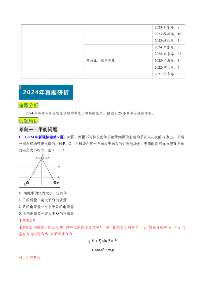 专题14静电场的性质（解析版）_4.2025物理总复习_2025年新高考资料_专项复习_备战2025年高考物理真题题源解密（新高考通用）（完结）