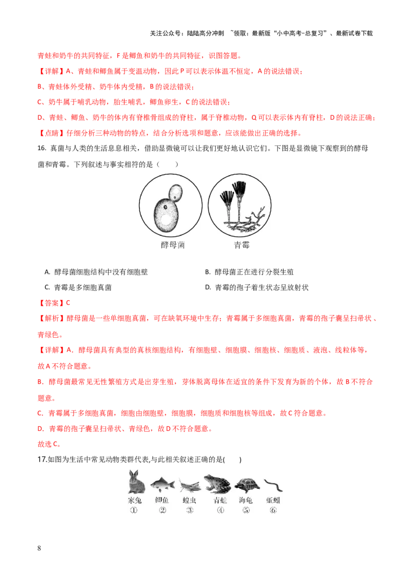 模块五生物的多样性（测试）（解析版）_02中考总复习（2026版更新中）_08-生物-中考总复习_2024年中考复习资料_一轮复习_❤2024年中考生物一轮复习讲练测（全国通用）_练习
