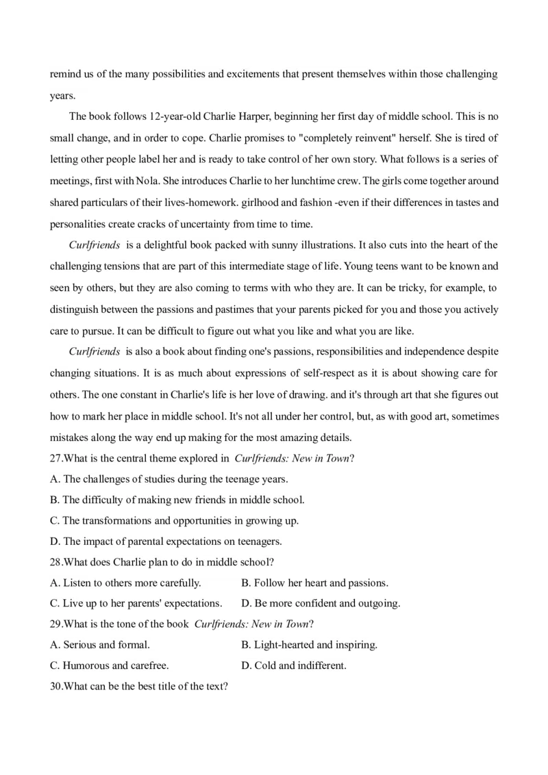 2025届高考英语二轮复习常考题型精练（1）&mdash;阅读理解（含解析）_3.2025英语总复习_2025年新高考资料_二轮复习_2025年高考英语二轮复习常考题型精练(含解析)