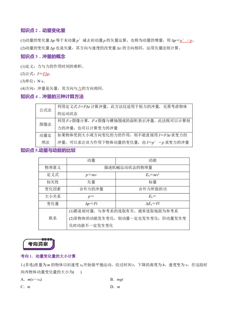 第25讲动量和动量定理（讲义）（解析版）_4.2025物理总复习_2025年新高考资料_一轮复习_2025年高考物理一轮复习讲练测（新教材新高考）