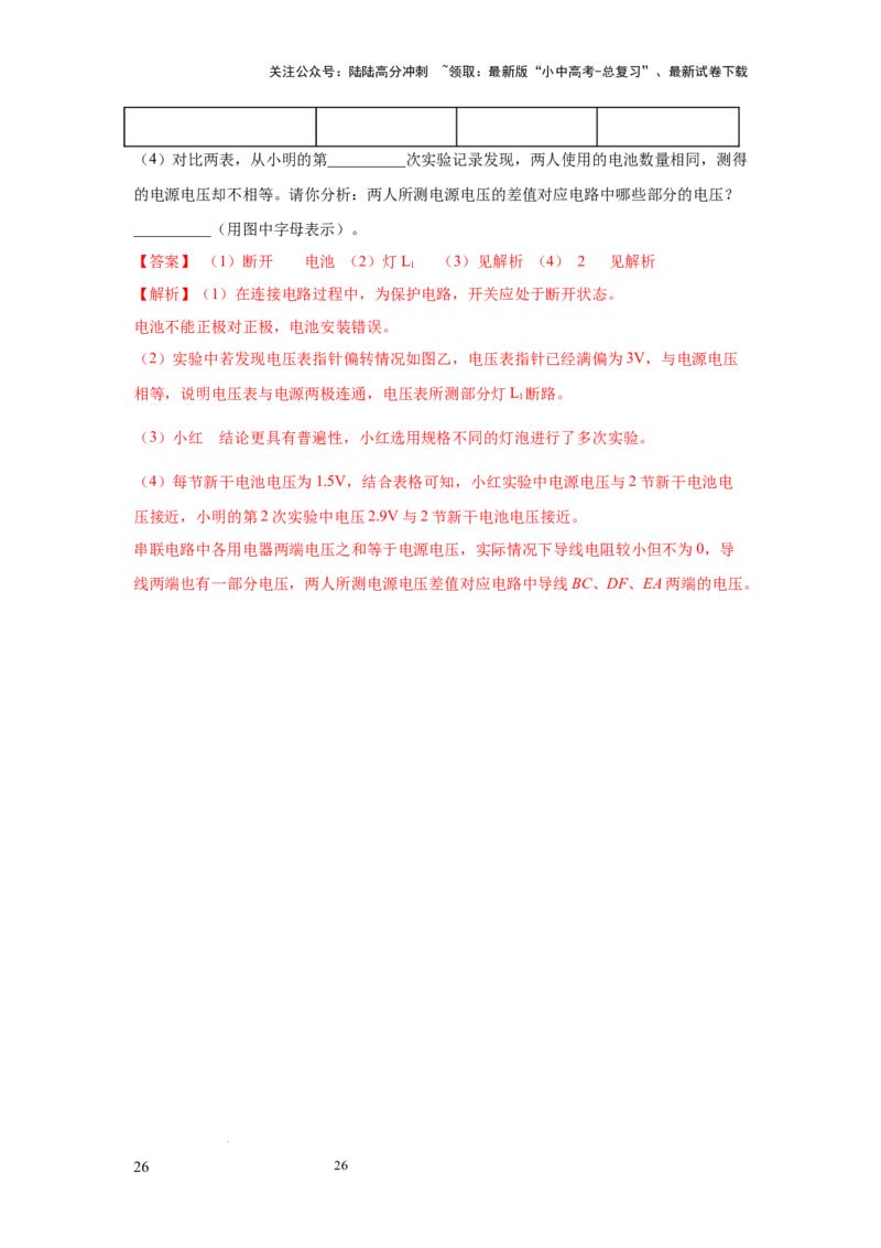 必考实验20.探究串联电路和并联电路中电流、电压的特点（解析版）_02中考总复习（2026版更新中）_04-物理-中考总复习_2025年中考复习资料