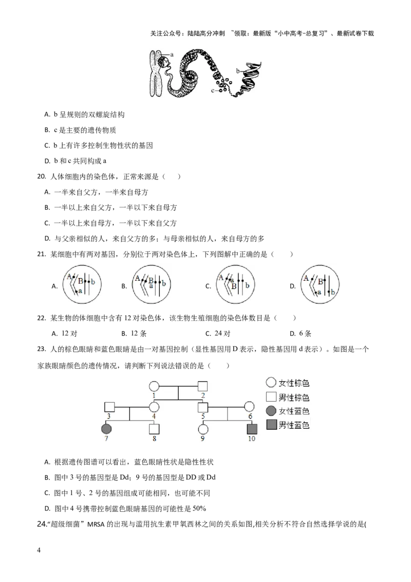 模块六生物圈中生命的延续和发展（测试）（原卷版）_02中考总复习（2026版更新中）_08-生物-中考总复习_2024年中考复习资料_一轮复习_❤2024年中考生物一轮复习讲练测（全国通用）_练习