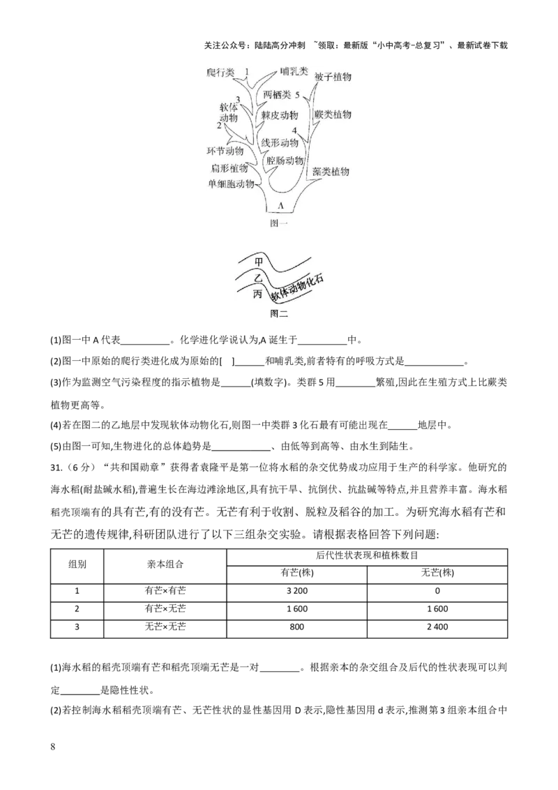 模块六生物圈中生命的延续和发展（测试）（原卷版）_02中考总复习（2026版更新中）_08-生物-中考总复习_2024年中考复习资料_一轮复习_❤2024年中考生物一轮复习讲练测（全国通用）_练习