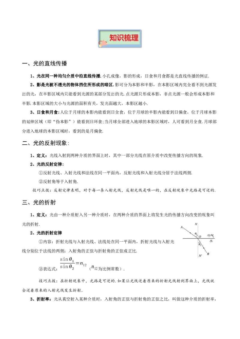 专题16光学-口袋书2023年高考物理必背知识手册_37786133(1)_4.2025物理总复习_2023年新高复习资料_备战2023年高考物理抢分秘籍（新高考专用）