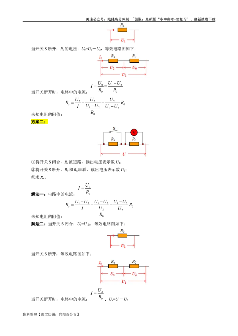 单表法测未知电阻阻值的方法_02中考总复习（2026版更新中）_04-物理-中考总复习_2024年中考复习资料_专项复习资料_2024年中考物理复习辅导系列_❤更新专项复习