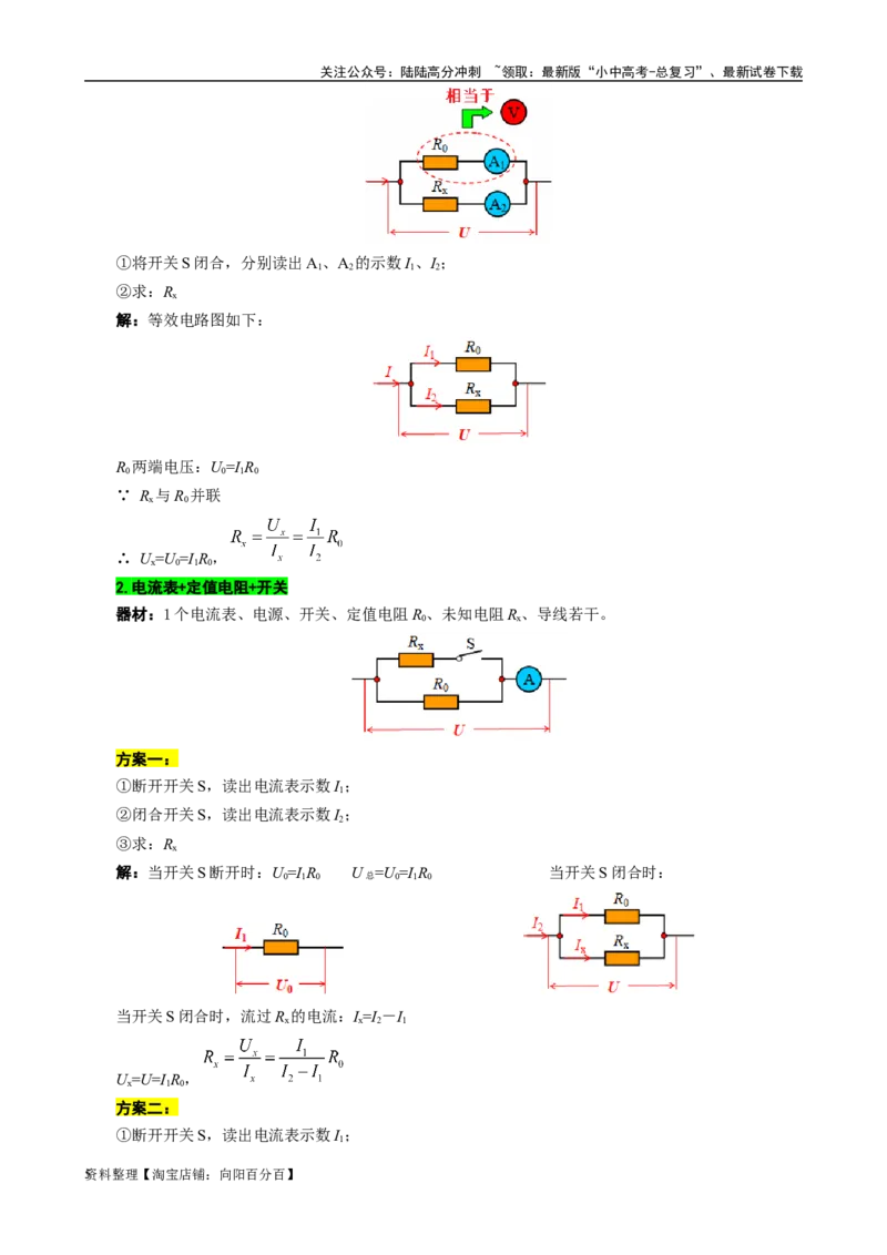 单表法测未知电阻阻值的方法_02中考总复习（2026版更新中）_04-物理-中考总复习_2024年中考复习资料_专项复习资料_2024年中考物理复习辅导系列_❤更新专项复习