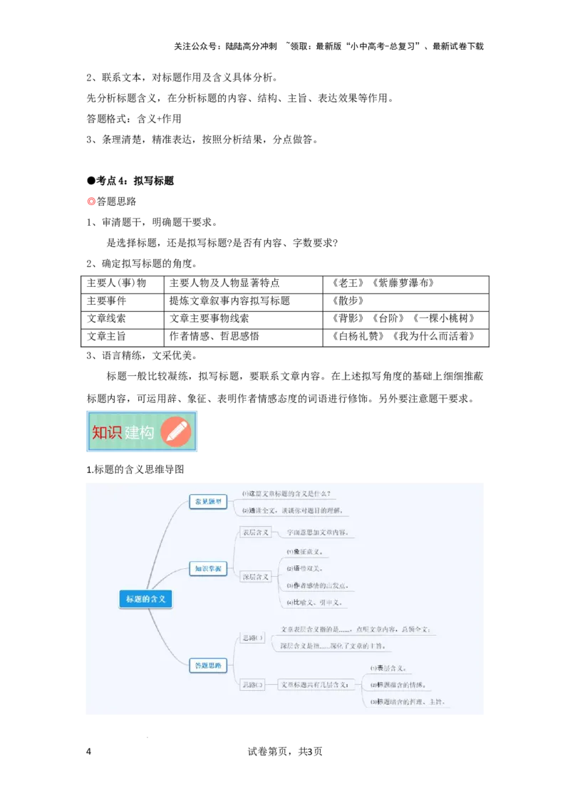 标题的含义及作用（专项训练）（原卷版）_02中考总复习（2026版更新中）_01-语文-中考总复习_2025年中考资料_备战2025年中考语文一轮复习记叙文阅读课件+专项练习_专项练习