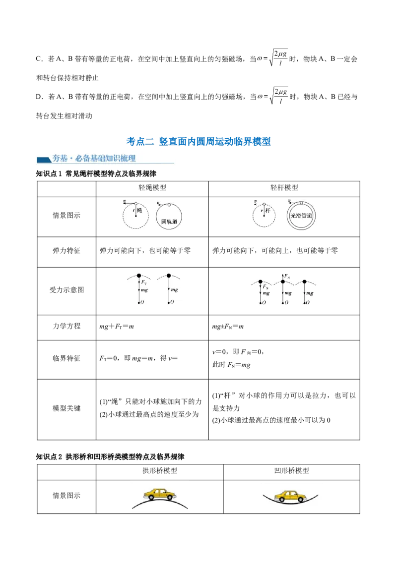 第19讲圆周运动的临界问题（讲义）（原卷版）_4.2025物理总复习_2024年新高考资料_1.2024一轮复习_2024年高考物理一轮复习讲练测（新教材新高考）_第19讲圆周运动的临界问题（讲义）