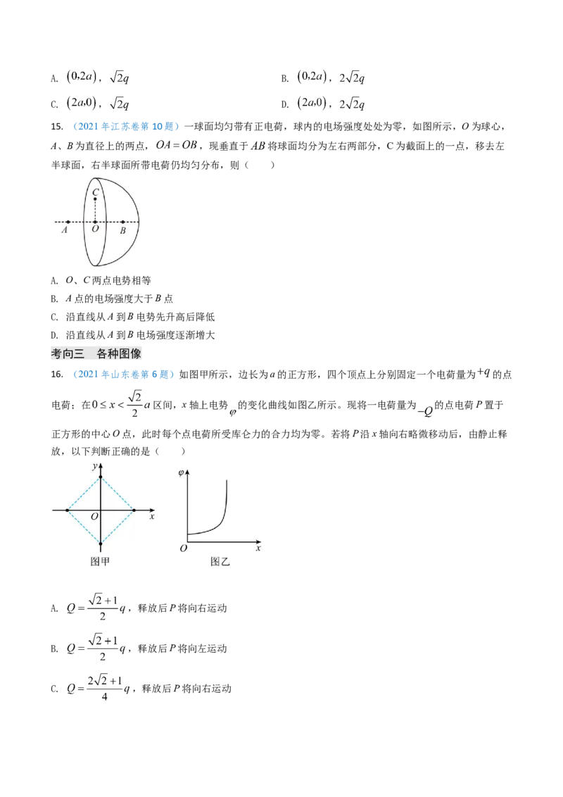 专题14静电场的性质（原卷版）_4.2025物理总复习_2025年新高考资料_专项复习_备战2025年高考物理真题题源解密（新高考通用）（完结）