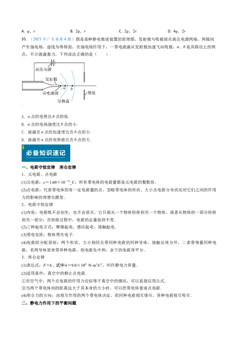 专题14静电场的性质（原卷版）_4.2025物理总复习_2025年新高考资料_专项复习_备战2025年高考物理真题题源解密（新高考通用）（完结）