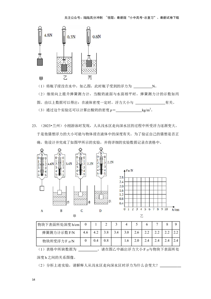 挑战16实验探究题（力学综合32题）（原卷版）_02中考总复习（2026版更新中）_04-物理-中考总复习_2024年中考复习资料_专项复习资料_❤备战2024年中考物理真题《压轴挑战》分类汇编