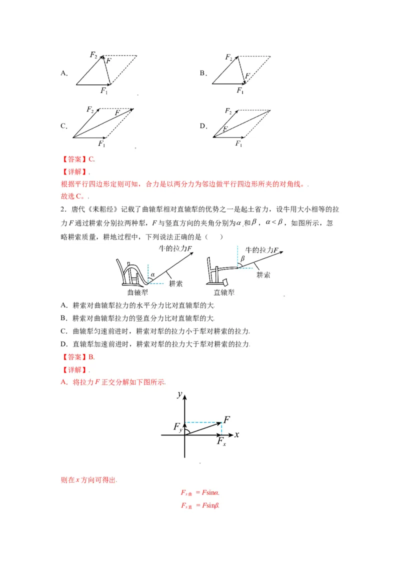 备战2023年高考物理考试易错题&mdash;&mdash;易错点04力的合成与分解共点力的平衡答案_4.2025物理总复习_2023年新高复习资料_一轮复习_备战2023新高考物理一轮复习考试易错题（含答案）
