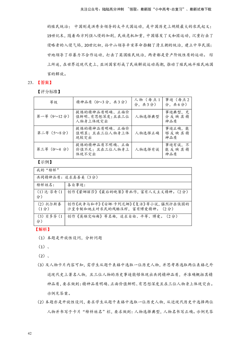 备考2024中考专题9世界古代、近代史（非选择题专练30题）（含答案解析）_02中考总复习（2026版更新中）_06-历史-中考总复习_2024年中考复习资料_二轮复习