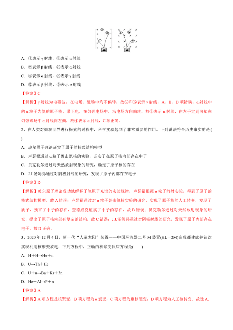 第二讲原子和原子核（解析版）_4.2025物理总复习_2023年新高复习资料_一轮复习_2023年高三物理一轮复习精讲精练278111462_第十三章近代物理