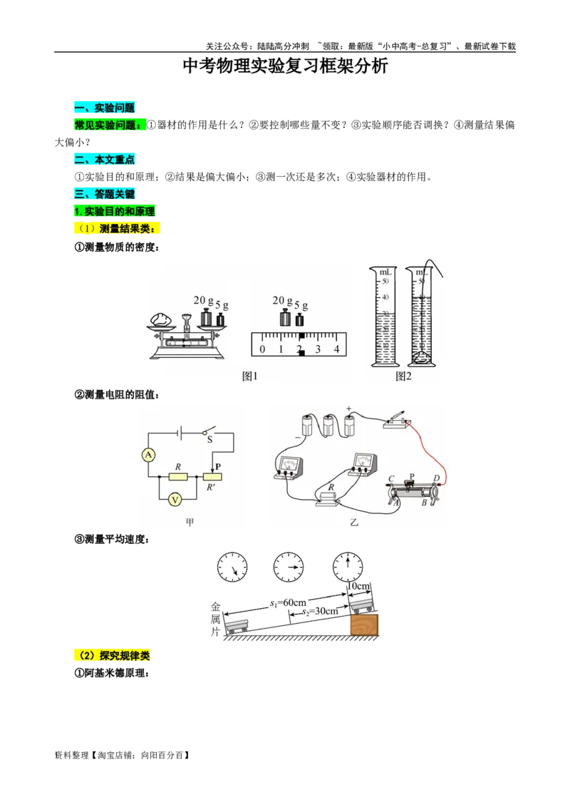 实验复习框架分析_02中考总复习（2026版更新中）_04-物理-中考总复习_2024年中考复习资料_专项复习资料_2024年中考物理复习辅导系列_❤更新专项复习