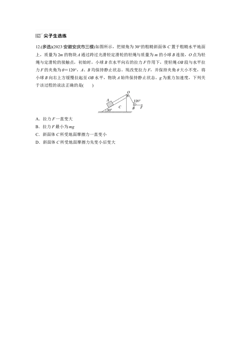 第二章　第4练　专题强化：动态平衡和临界、极值问题_4.2025物理总复习_2025年新高考资料_一轮复习_2025物理大一轮复习讲义+课件ppt（完结）_2025一轮复习88练