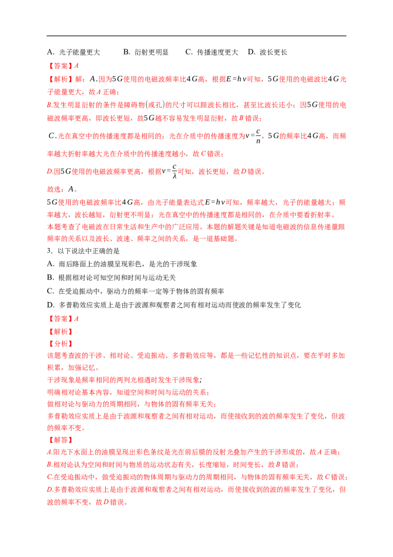 第02练　光的干涉、衍射和偏振　电磁波（原卷版）_4.2025物理总复习_2023年新高复习资料_一轮复习_2023年高考物理一轮复习小题多维练（新高考专用）_第十四章　光　电磁波
