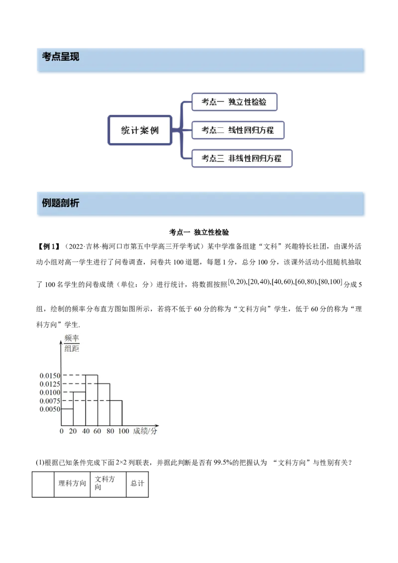 8.5统计案例（精讲）（提升版）（原卷版）_2.2025数学总复习_2023年新高考资料_一轮复习_2023年高考数学一轮复习（提升版）（新高考地区专用）