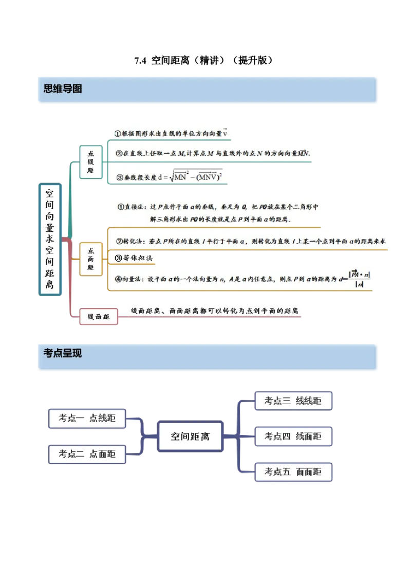 7.4空间距离（精讲）（提升版）（原卷版）_2.2025数学总复习_2023年新高考资料_一轮复习_2023年高考数学一轮复习（提升版）（新高考地区专用）