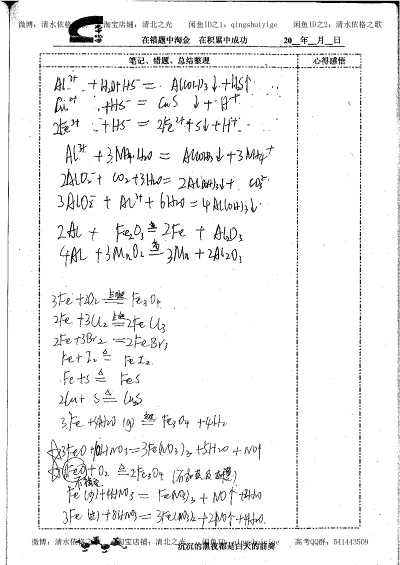 3.衡水中学高考积累与改错_高二化学（第1本）_130页_高中衡水学霸笔记_高中全部赠品_错题集高中九科_化学积累与改错