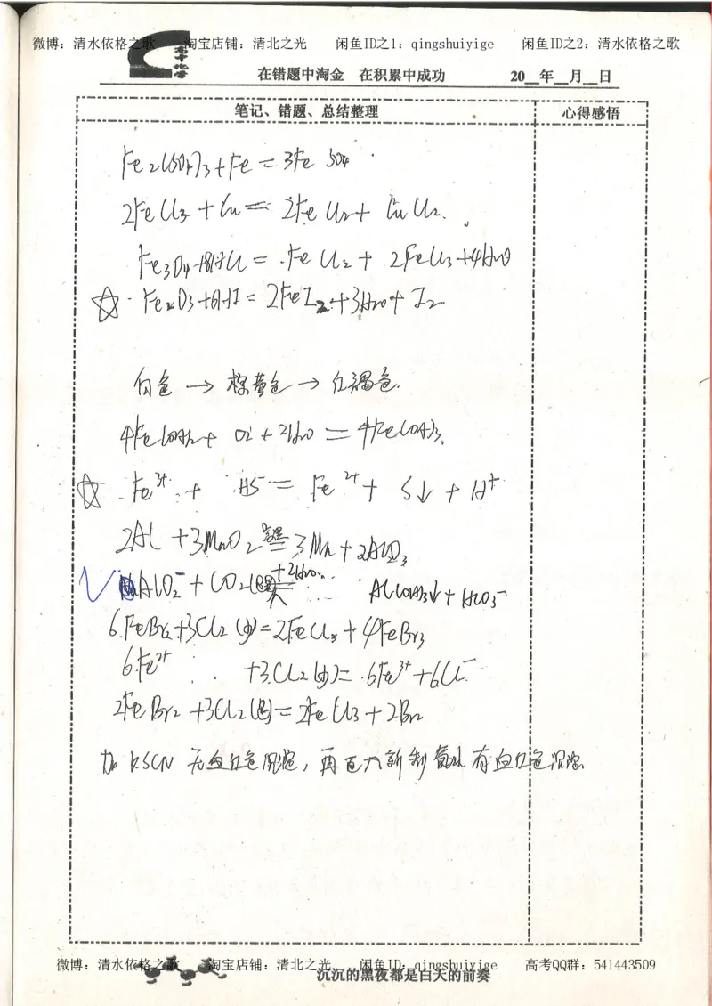 3.衡水中学高考积累与改错_高二化学（第1本）_130页_高中衡水学霸笔记_高中全部赠品_错题集高中九科_化学积累与改错