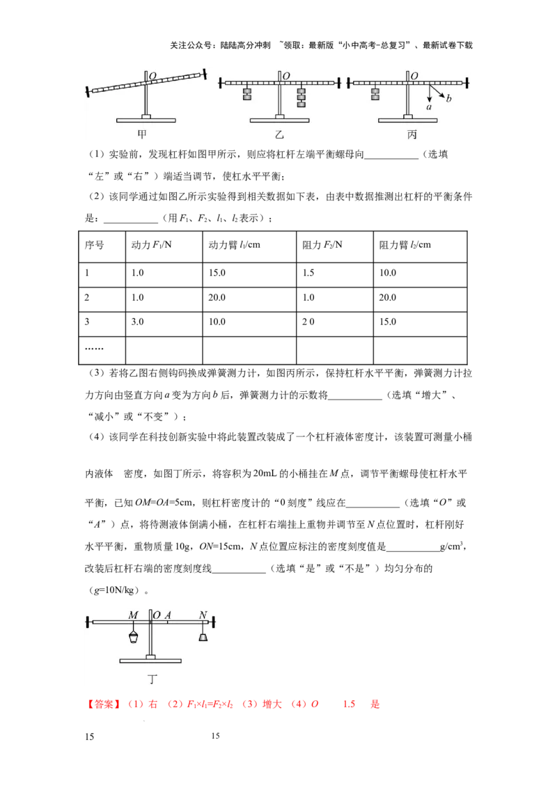必考实验14.探究杠杆的平衡条件（解析版）_02中考总复习（2026版更新中）_04-物理-中考总复习_2025年中考复习资料_2025年物理中考二轮复习21个必考12个常考实验三题型新考法专项精练