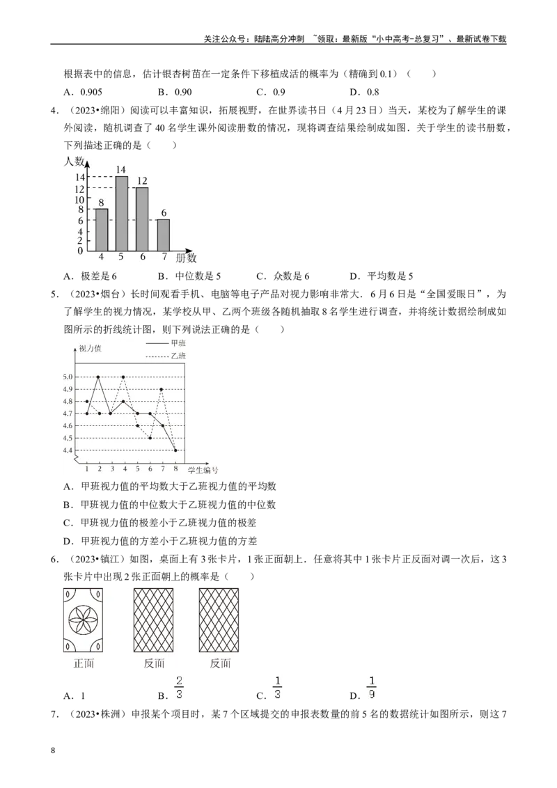 热点03统计与概率（6大题型+满分技巧+限时分层检测）（原卷版）_02中考总复习（2026版更新中）_02-数学-中考总复习_2024年中考复习资料_二轮复习资料_热点