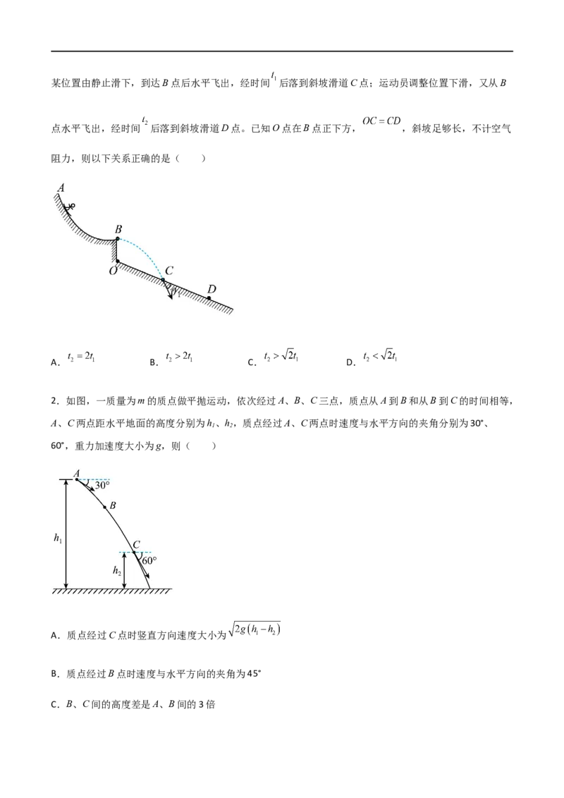 专题22平抛运动规律、平抛运动与约束面相结合问题（原卷版）_4.2025物理总复习_2023年新高复习资料_一轮复习_2023届高三物理一轮复习多维度导学与分层专练