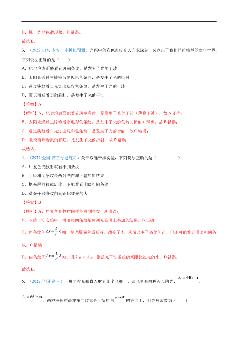 专题32光的干涉、衍射和偏振　电磁波&mdash;&mdash;全攻略备战2023年高考物理一轮重难点复习（解析版）_4.2025物理总复习_2023年新高复习资料_一轮复习
