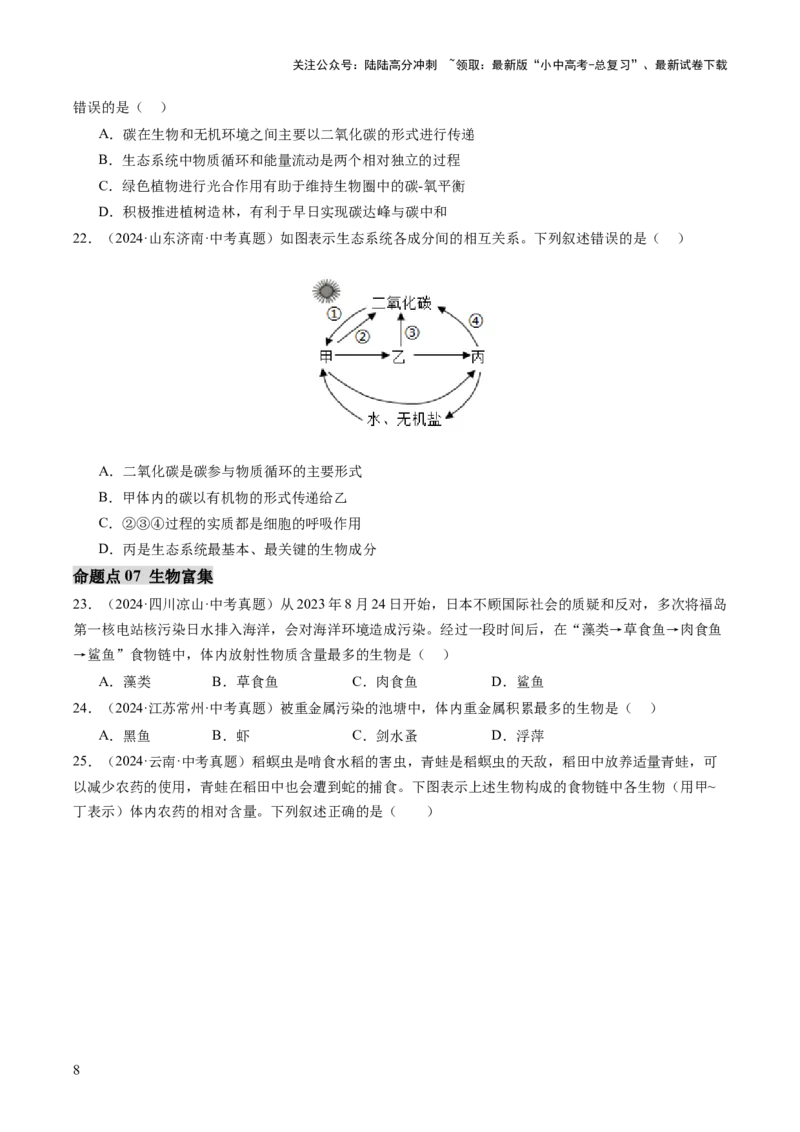主题三生物与环境（讲练）（原卷版）_02中考总复习（2026版更新中）_08-生物-中考总复习_2025中考复习资料_2025中考二轮课件ppt+讲义+练习生物_讲义+练习