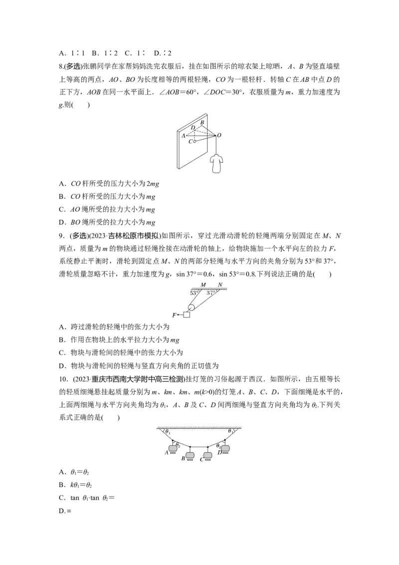 第2章第4练　牛顿第3定律　共点力平衡_4.2025物理总复习_2024年新高考资料_1.2024一轮复习_2024年高考物理一轮复习讲义（新人教版）_学生版在此文件夹_一轮复习85练