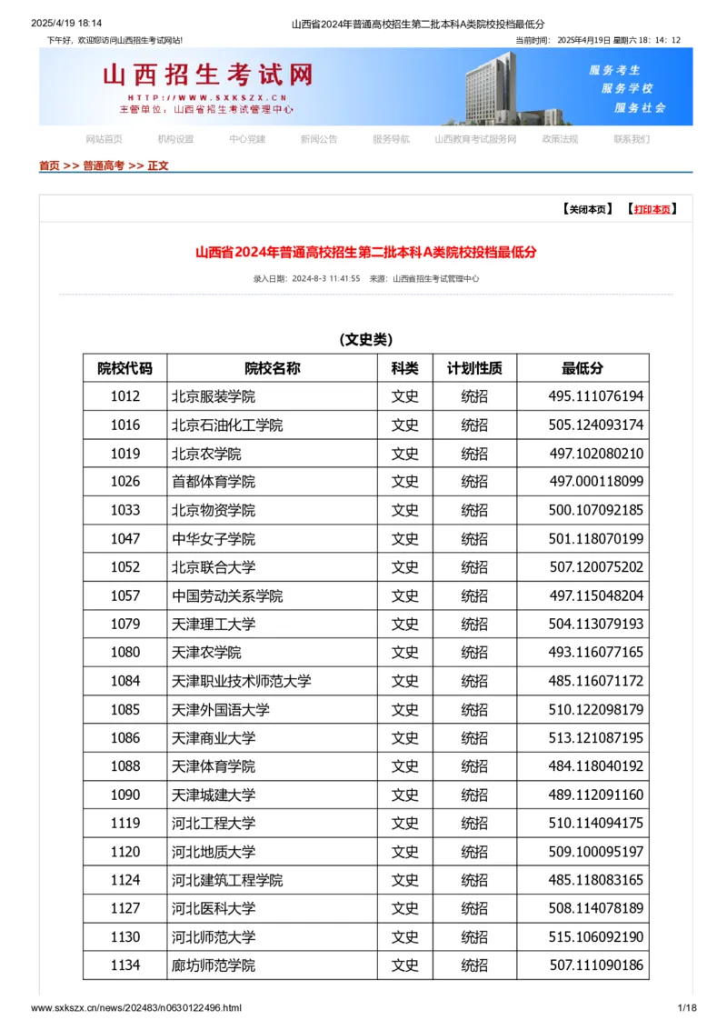 山西省2024年普通高校招生第二批本科A类院校投档最低分_2025年4月最新发布2025年《全国31省各地》高考志愿填报（各省高校介绍+各省一分一段表+热门专业+避坑指南）_山西