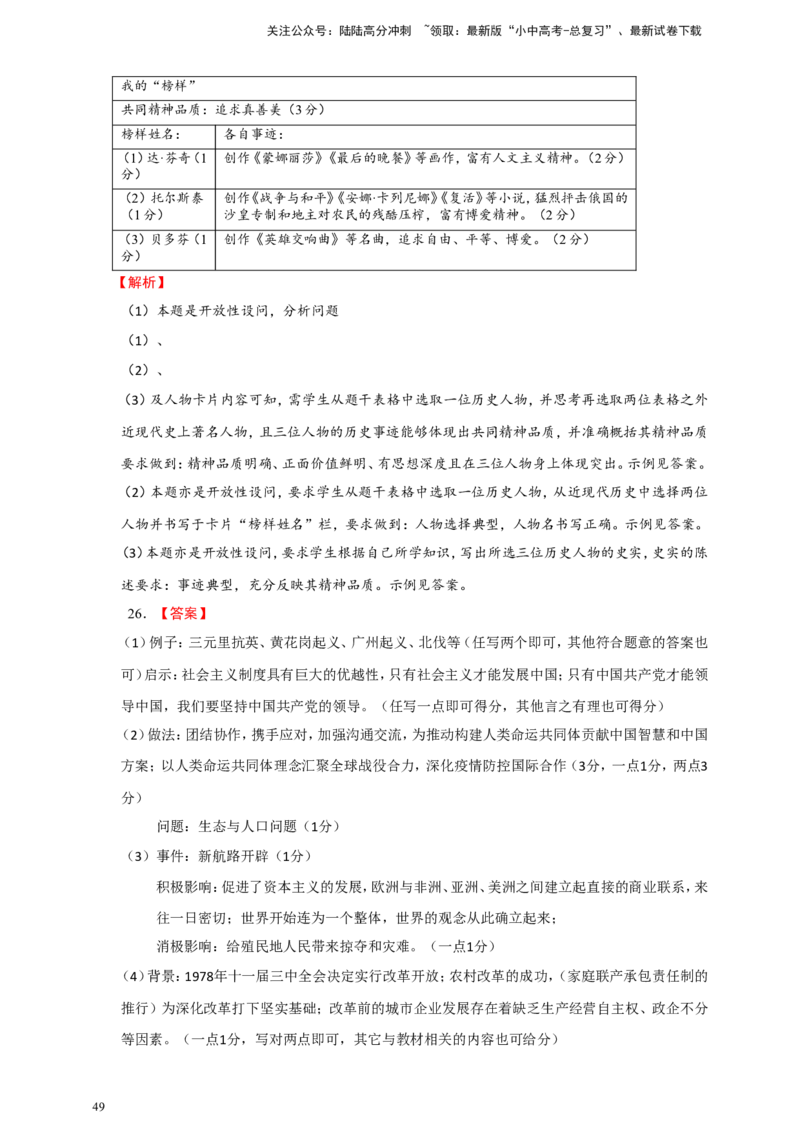 备考2024中考专题7中国近代史（非选择题专练30题）（含答案解析）_02中考总复习（2026版更新中）_06-历史-中考总复习_2024年中考复习资料_二轮复习