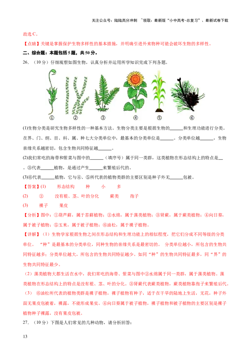 主题二生物的多样性（测试）（解析版）_02中考总复习（2026版更新中）_08-生物-中考总复习_2025中考复习资料_2025中考二轮课件ppt+讲义+练习生物_测试
